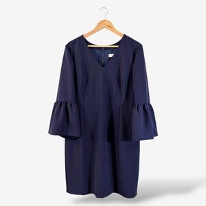 Emerson Rose Navy Shift Dress Size 16 V-Neck Bell Flare Sleeve Office Church